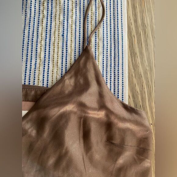Wilfred Satin Slip Mini Dress Tan Copper  Size Small Adjustable Straps Side Slit - Picture 5 of 13